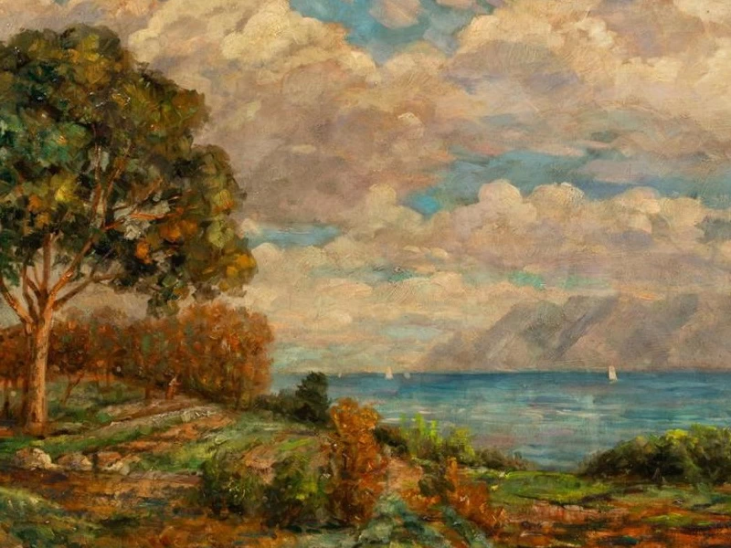1882-Anna Althea Hills - Paesaggio autunnale con lago